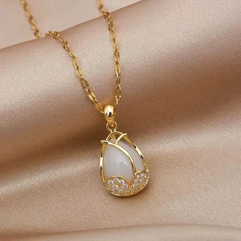 Pearly Tulip Drop Necklace