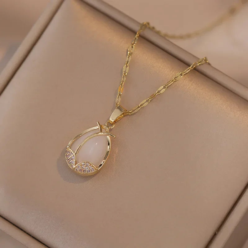 Pearly Tulip Drop Necklace